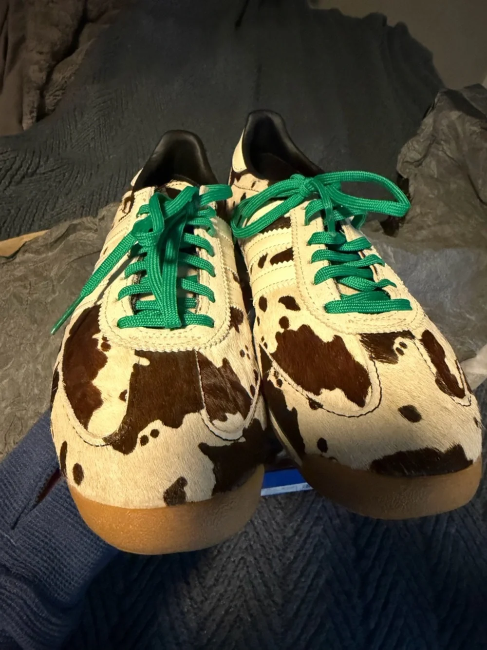 adidas Women's Cow-Print Sneakers with Green Laces - Picture 7 of 8